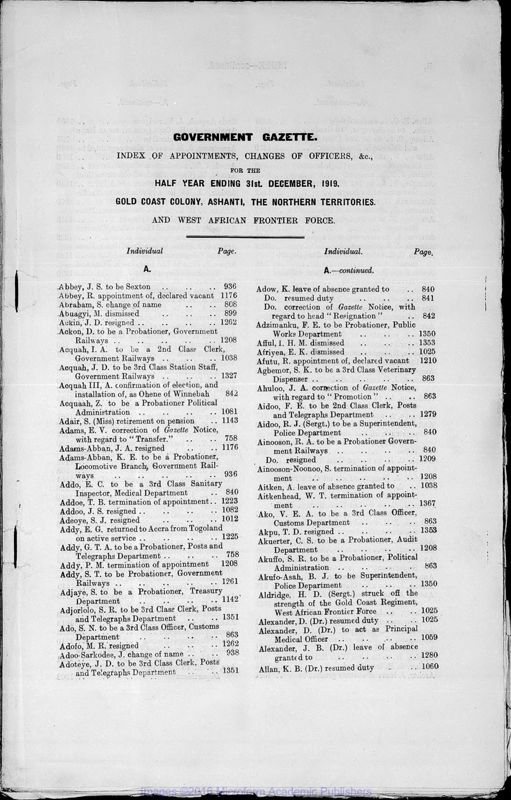 View document: Ghana (Gold Coast) Gazette, 1919 Jan-June.