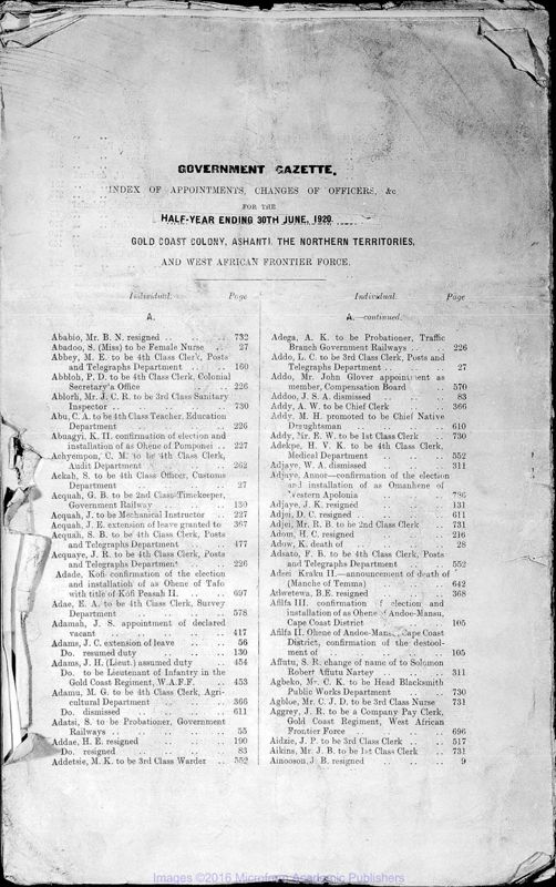 View document: Ghana (Gold Coast) Gazette, 1919 July-Dec.