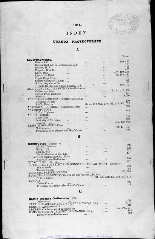 View document: Uganda Gazette, 1914-1915.