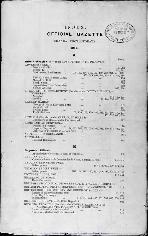 View document: Uganda Gazette, 1916-1917.