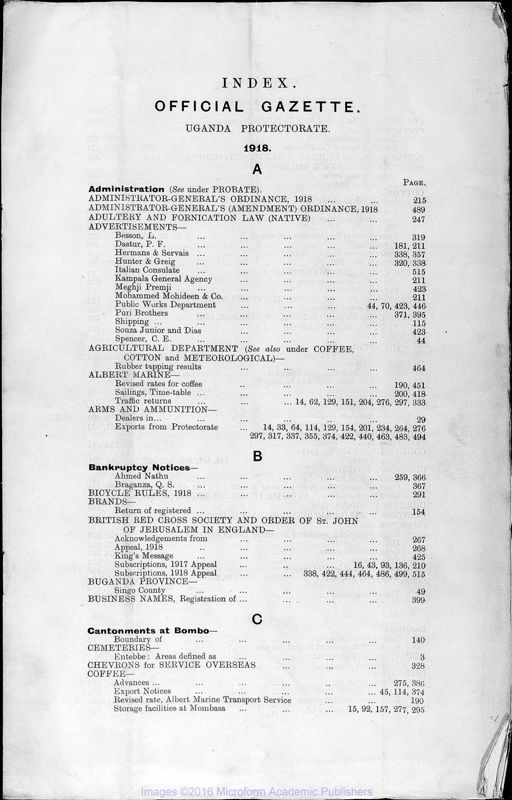 View document: Uganda Gazette, 1918-1919.