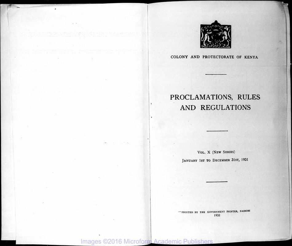 View document: Kenya Gazette Supplements, 1931.