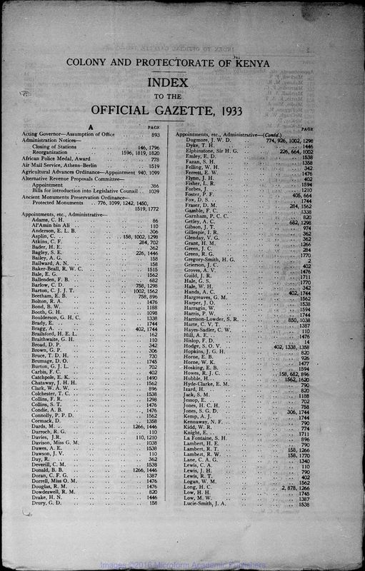 View document: Kenya Gazette, 1933 Jan-June.