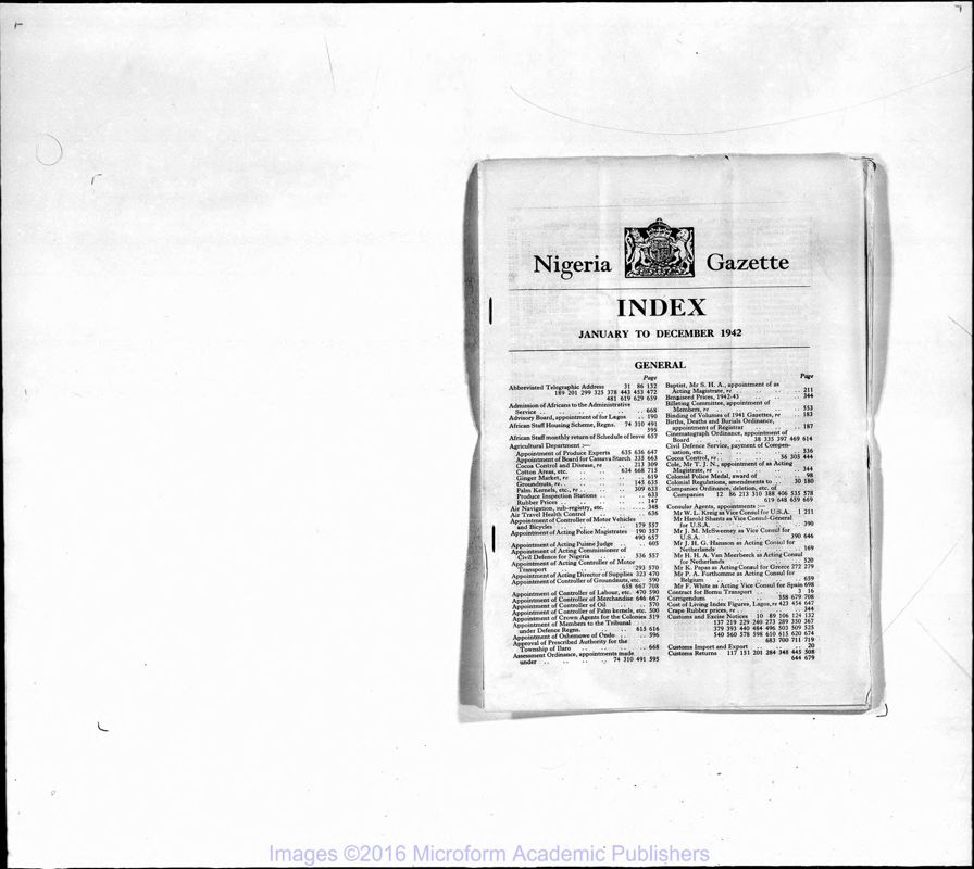 View document: Nigeria (Lagos) Gazette, 1942 Jan-June with Supplements.