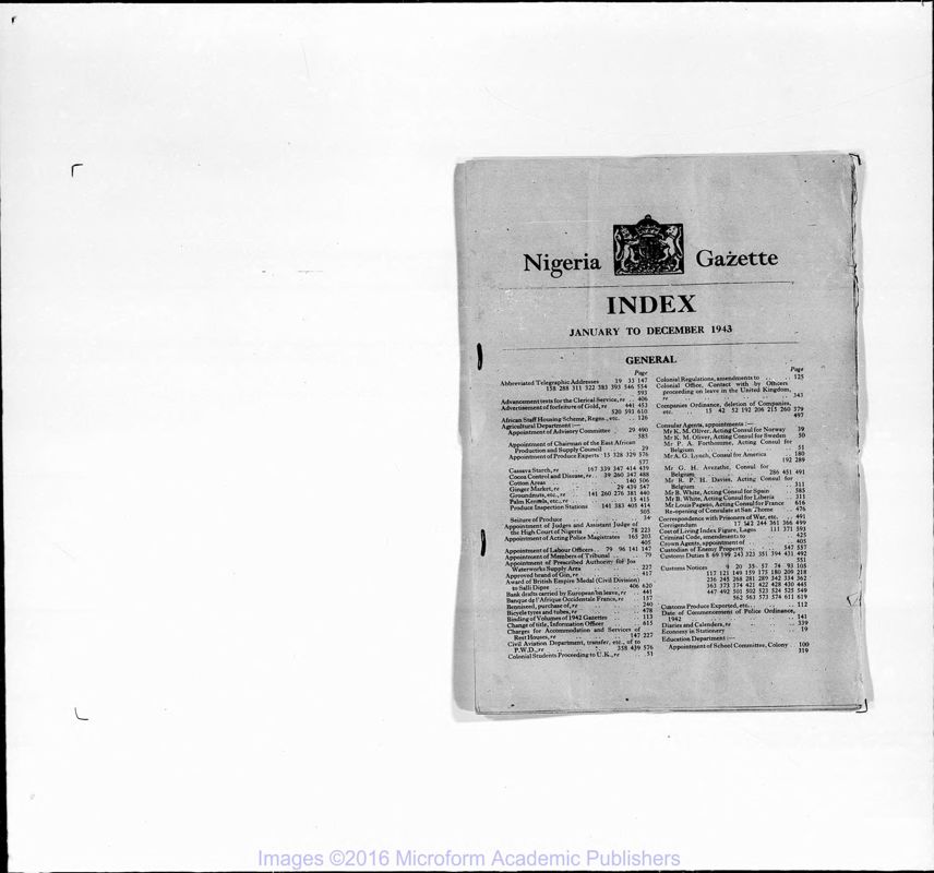 View document: Nigeria (Lagos) Gazette, 1943 Jan-June with Supplements.