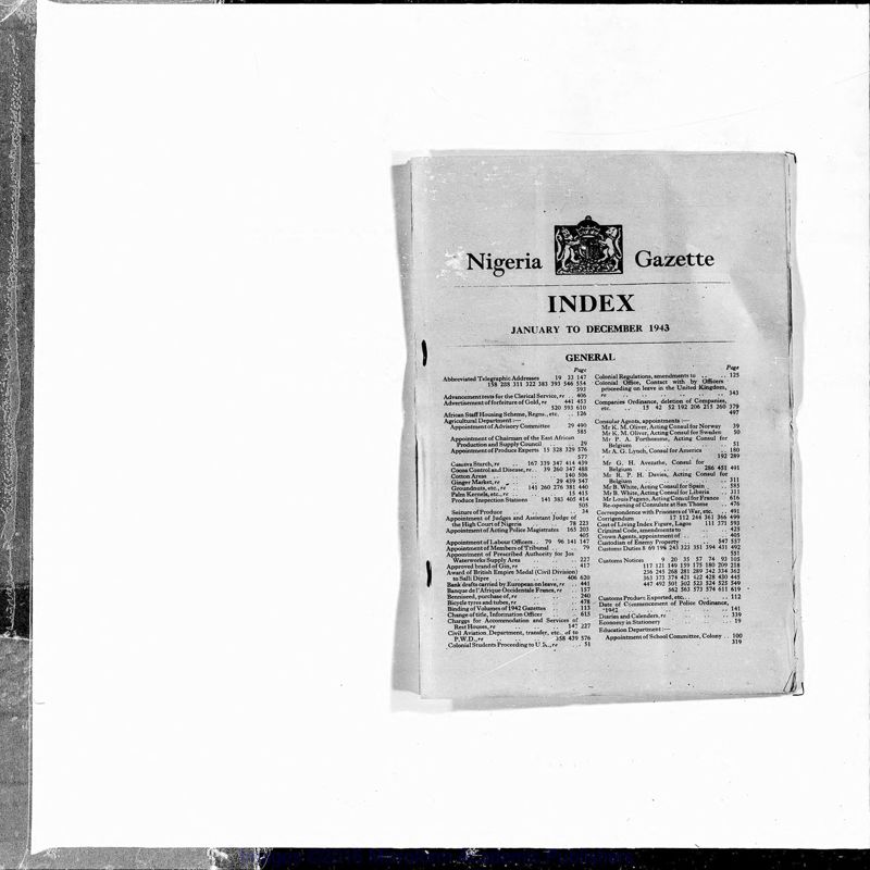 View document: Nigeria (Lagos) Gazette, 1943 July-Dec with Supplements.