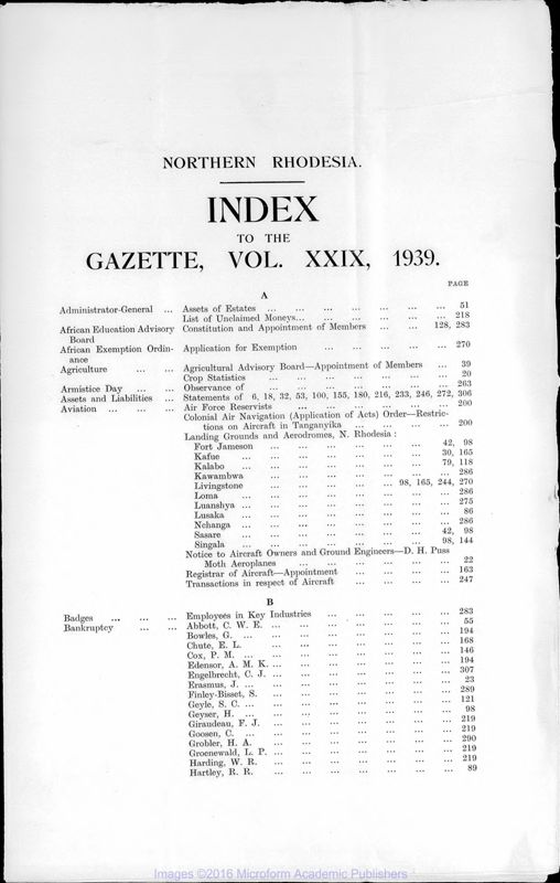 View document: Zambia (Northern Rhodesia) Gazette with Supplements, 1939.