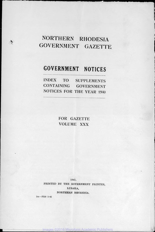 View document: Zambia (Northern Rhodesia) Gazette with Supplements, 1940, part 2.