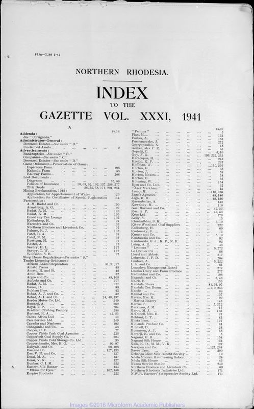 View document: Zambia (Northern Rhodesia) Gazette with Supplements, 1941.
