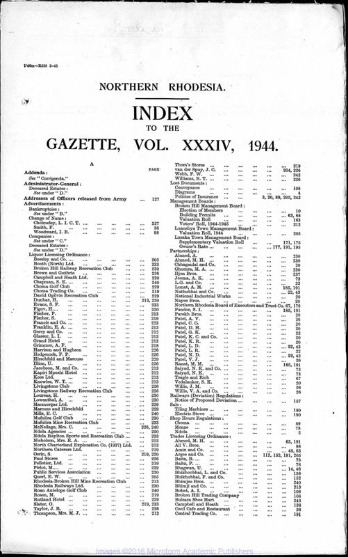 View document: Zambia (Northern Rhodesia) Gazette with Supplements, 1944.
