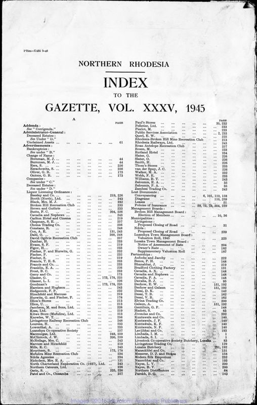 View document: Zambia (Northern Rhodesia) Gazette with Supplements, 1945.