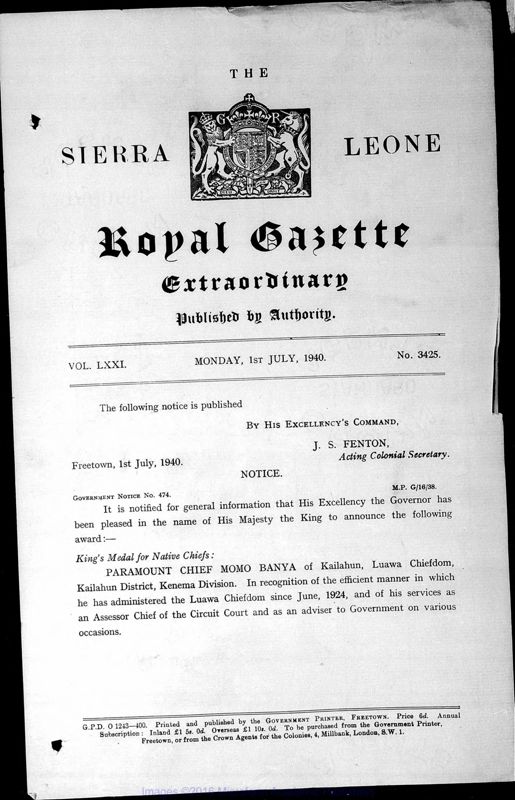 View document: Sierra Leone Gazette with Supplements, 1940, part 2.