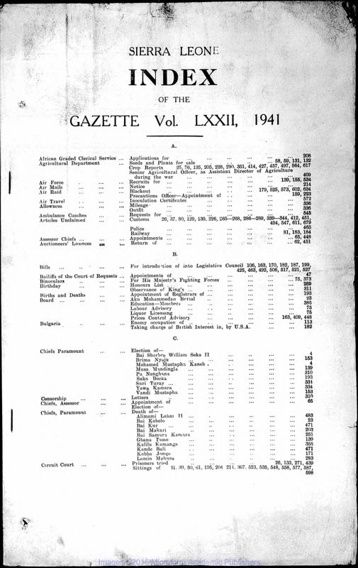 View document: Sierra Leone Gazette with Supplements, 1941.