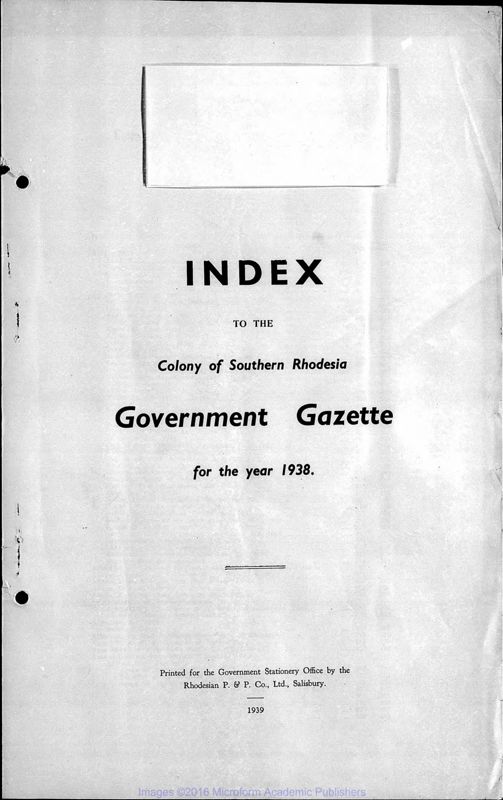 View document: Zimbabwe (Southern Rhodesia) Gazette, 1938 with Supplements.