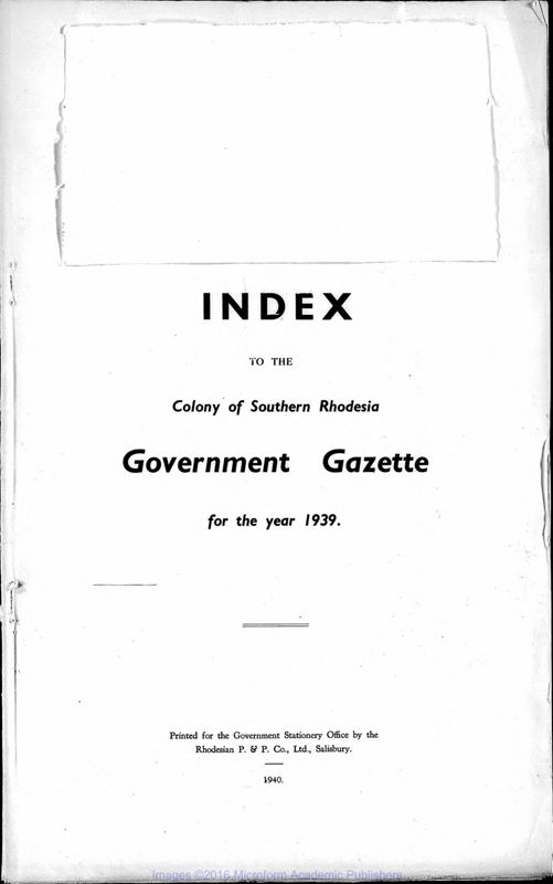 View document: Zimbabwe (Southern Rhodesia) Gazette, 1939 with Supplements.