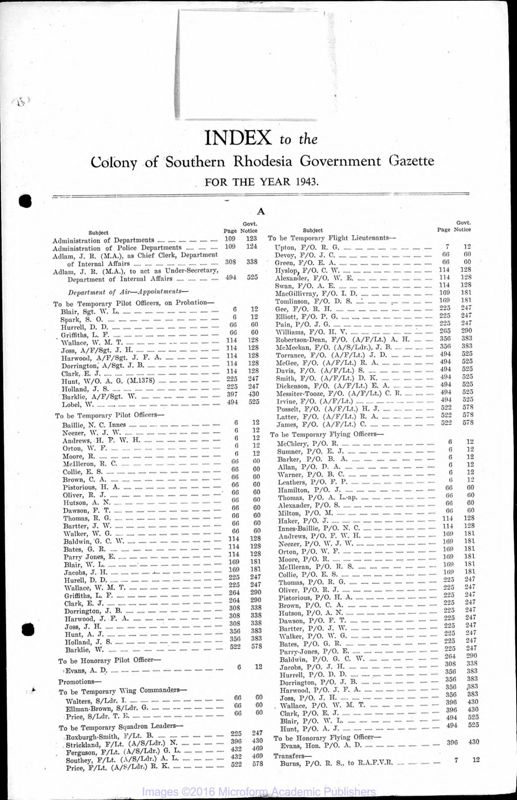 View document: Zimbabwe (Southern Rhodesia) Gazette, 1943 with Supplements.