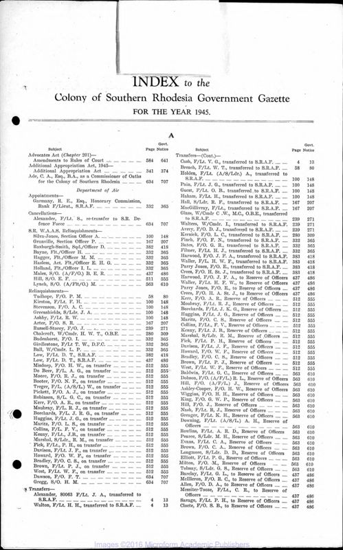 View document: Zimbabwe (Southern Rhodesia) Gazette, 1945 with Supplements.