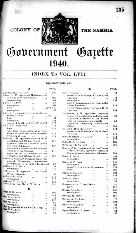 View document: Gambia Gazette with Supplements, 1940-1941.