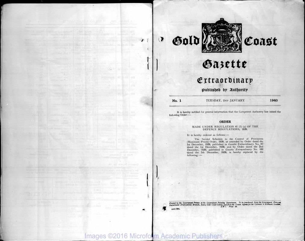 View document: Ghana (Gold Coast) Gazette, 1940 Jan-June with Supplements.