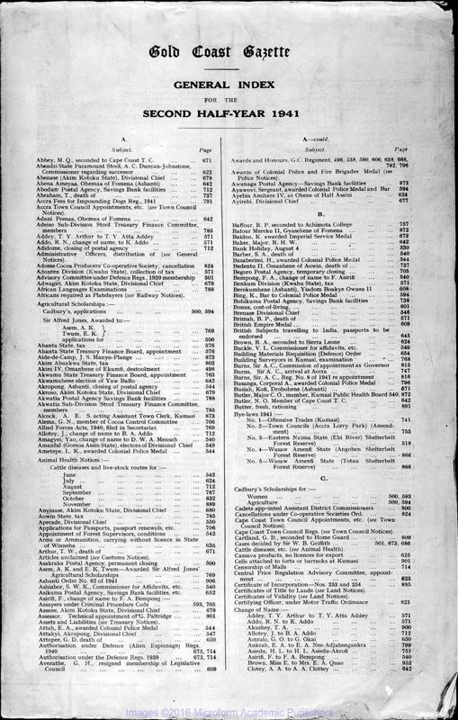 View document: Ghana (Gold Coast) Gazette, 1941 with Supplements.