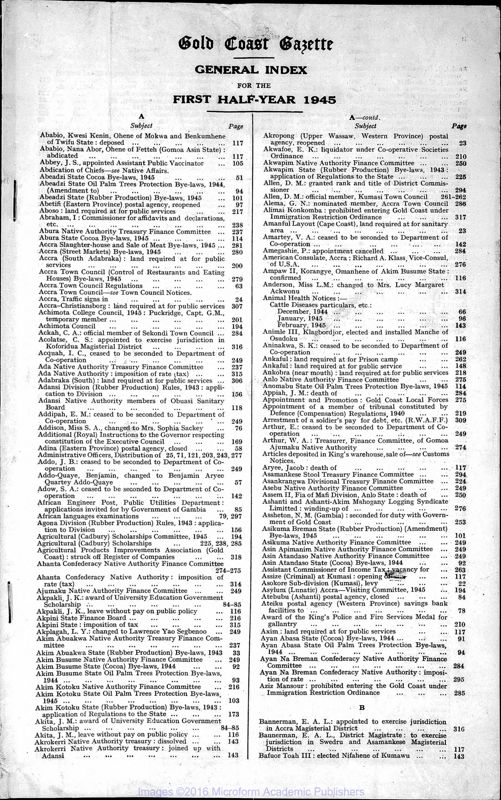 View document: Ghana (Gold Coast) Gazette, 1945.