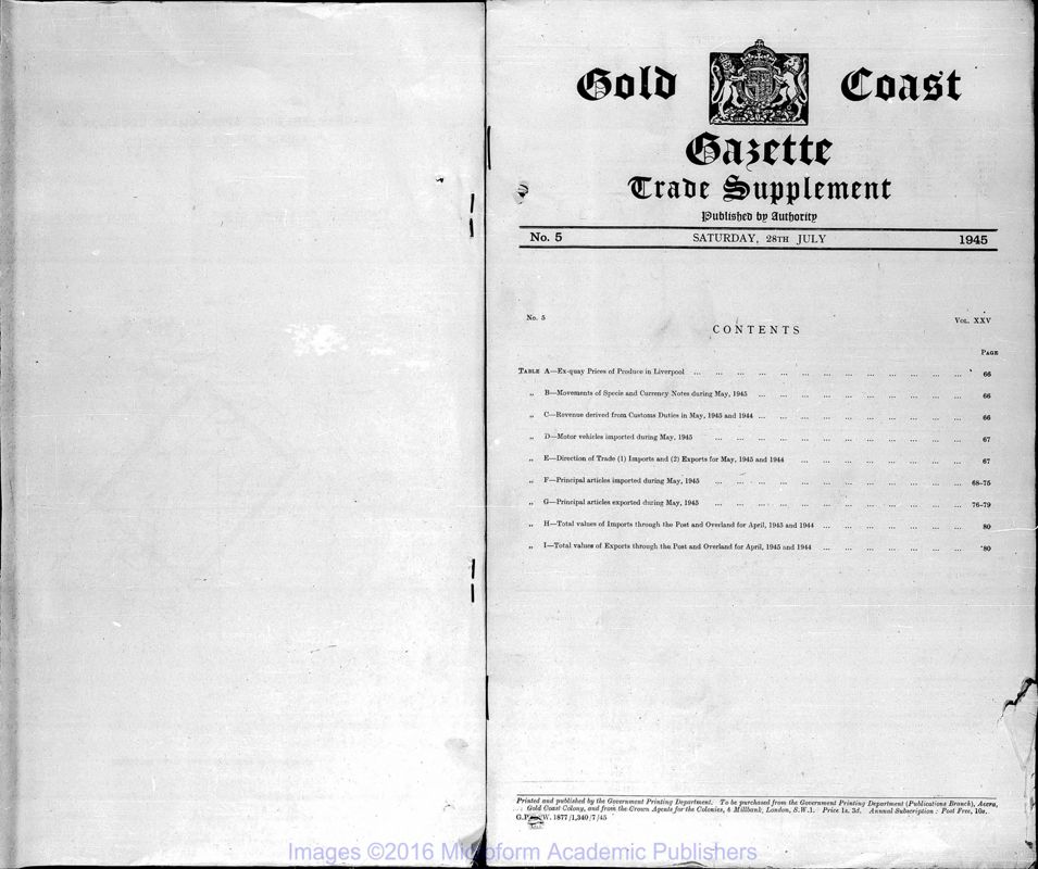 View document: Ghana (Gold Coast) Gazette Supplements, 1945.