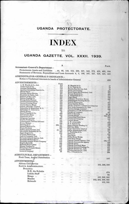 View document: Uganda Gazette with Supplements, 1939.