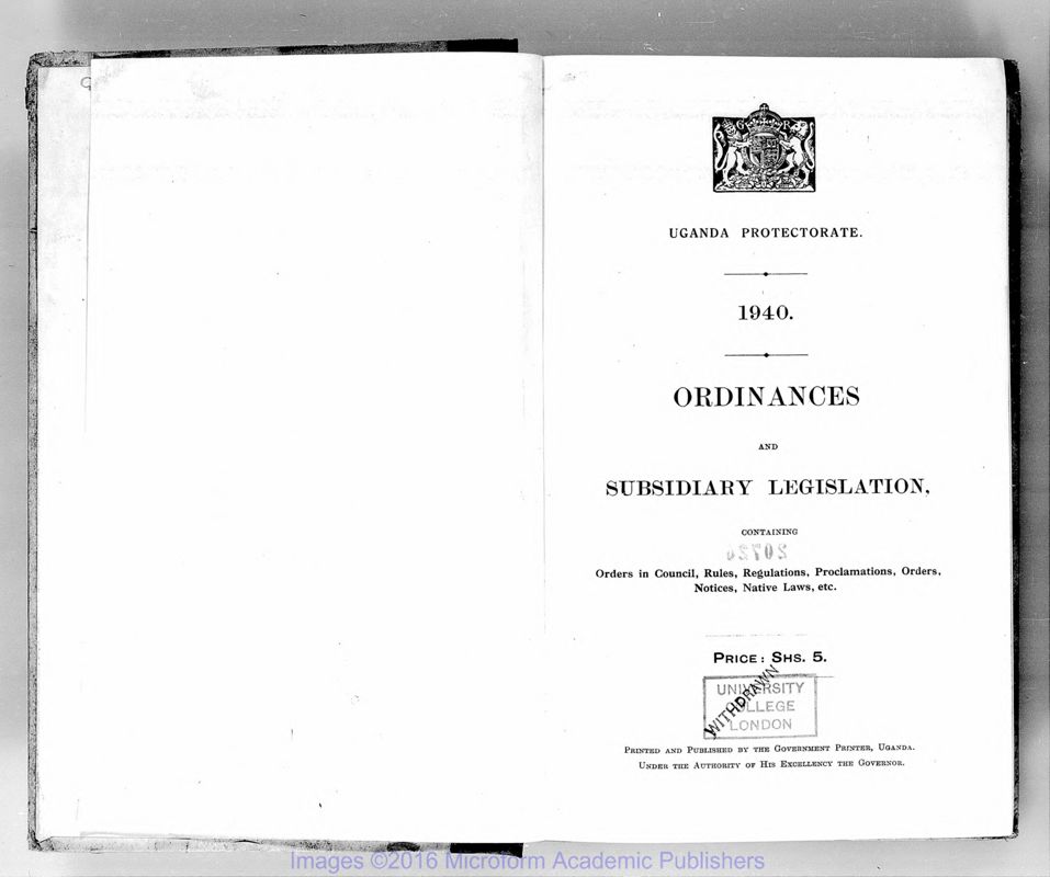 View document: Uganda Gazette with Supplements, 1940.