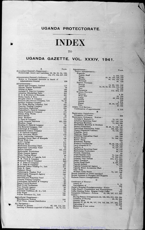 View document: Uganda Gazette with Supplements, 1941-1942.
