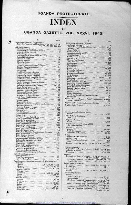 View document: Uganda Gazette with Supplements, 1943.