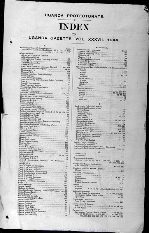 View document: Uganda Gazette with Supplements, 1944-1945.