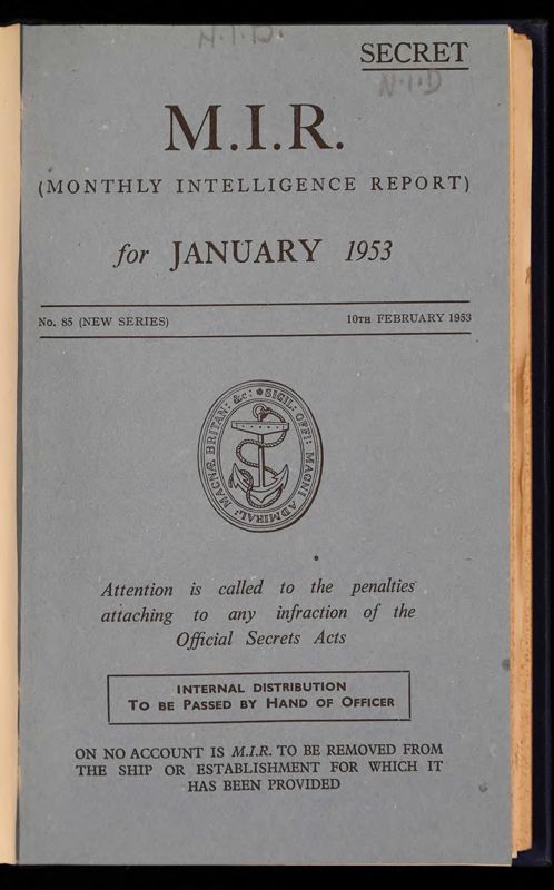View document: Admiralty: Monthly Intelligence, 1953.