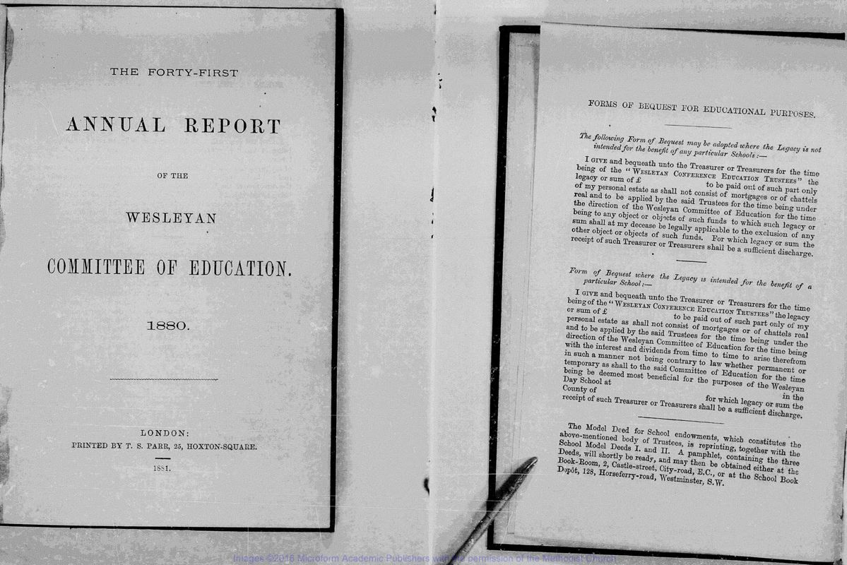 View document: Annual reports on Wesleyan education, 1880-1884.