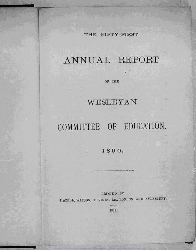 View document: Annual reports on Wesleyan education, 1890-1894.