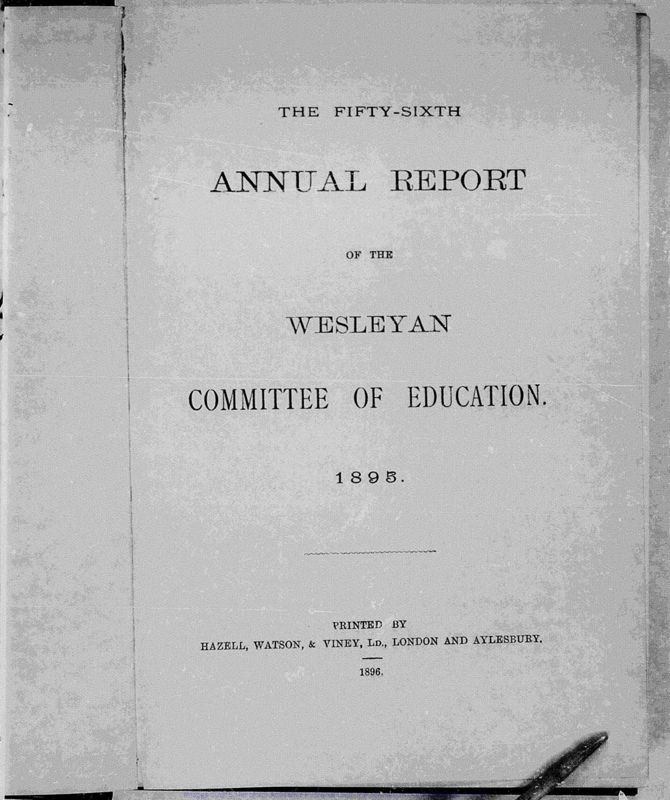 View document: Annual reports on Wesleyan education, 1895-1899.