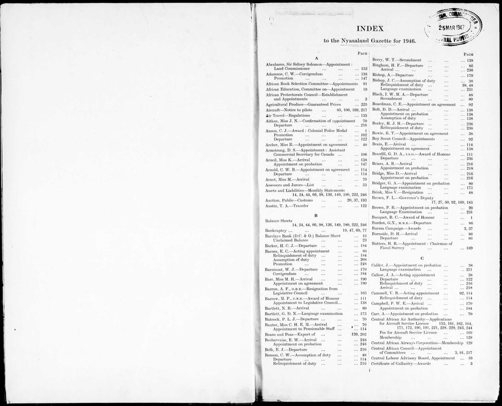 View document: Nyasaland Gazette 1946-1948.