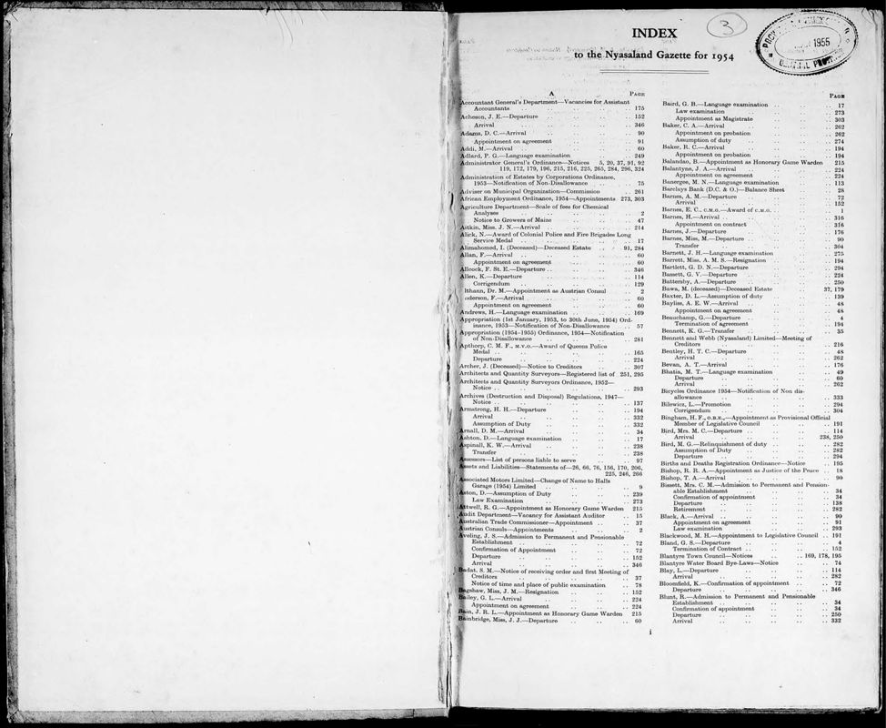 View document: Nyasaland Gazette 1954-1955.