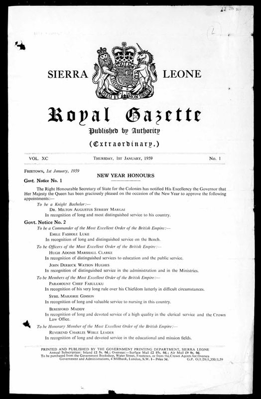 View document: Sierra Leone Gazettes with Supplements, 1959 Jan-Jun.