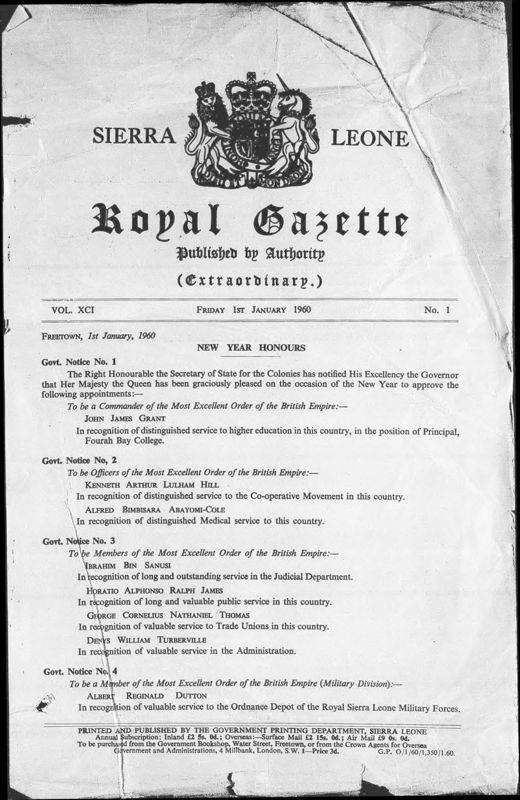 View document: Sierra Leone Gazettes with Supplements, 1960 Jan-Jun.