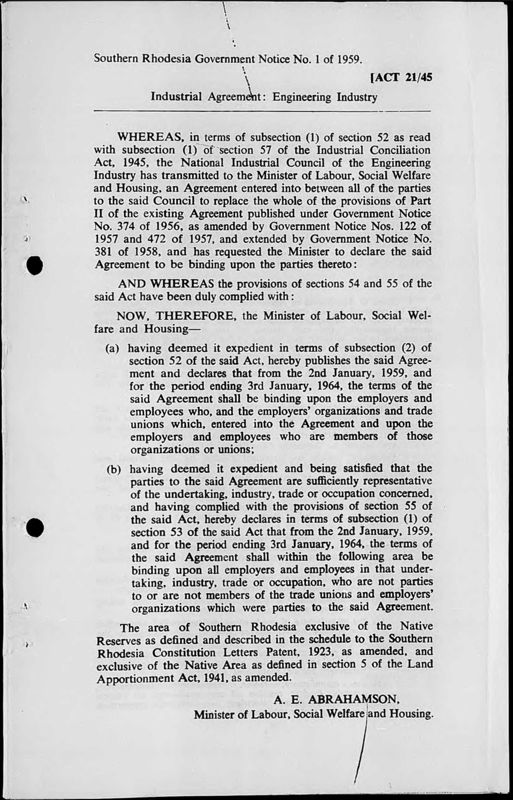 View document: Southern Rhodesia Gazette Supplements, 1959 - part 1.