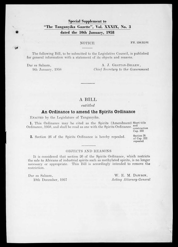View document: Tanganyika Gazette Supplements cont., 1958.