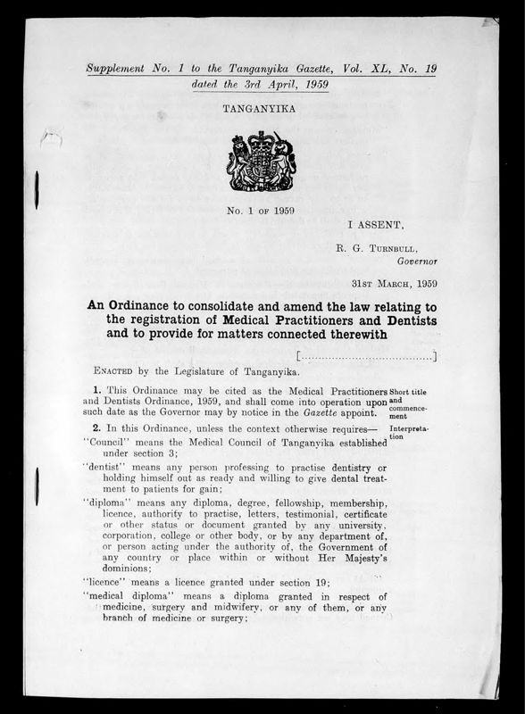 View document: Tanganyika Gazette Supplements cont., 1959.