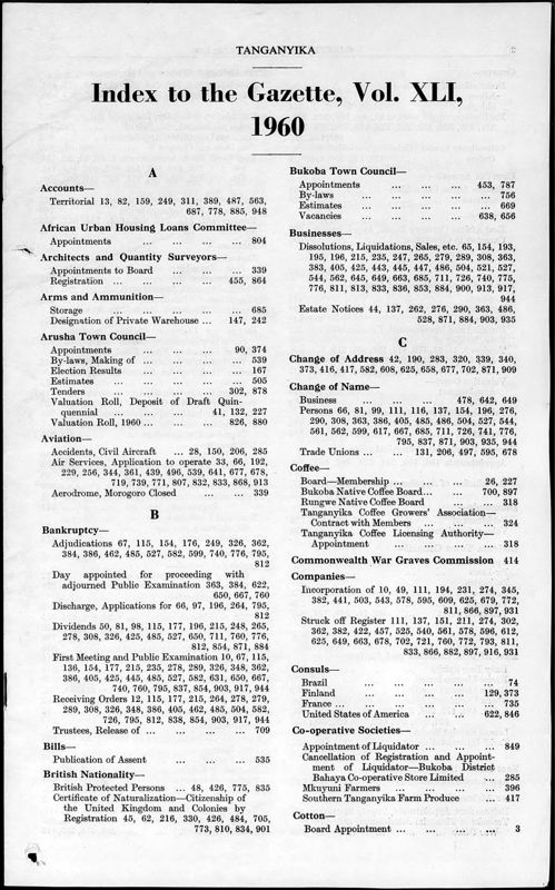 View document: Tanganyika Gazette with Supplements, 1960.