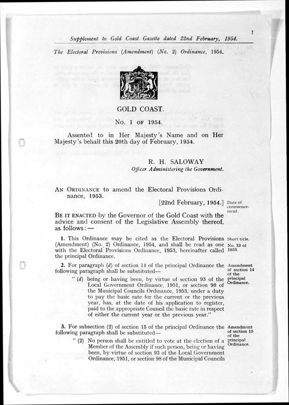 View document: Gold Coast Gazette Supplements, 1954 Part 1.