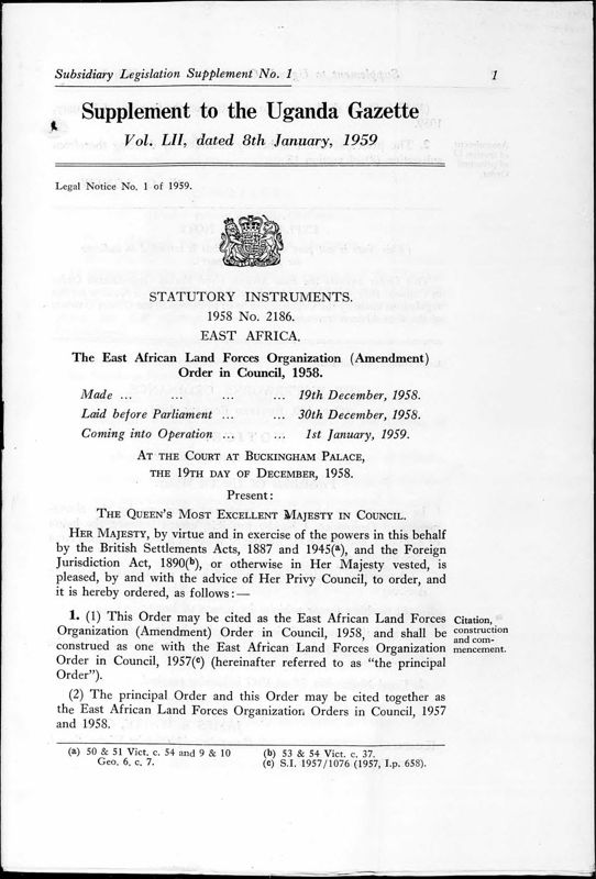 View document: Uganda Gazette Part 2, 1959.