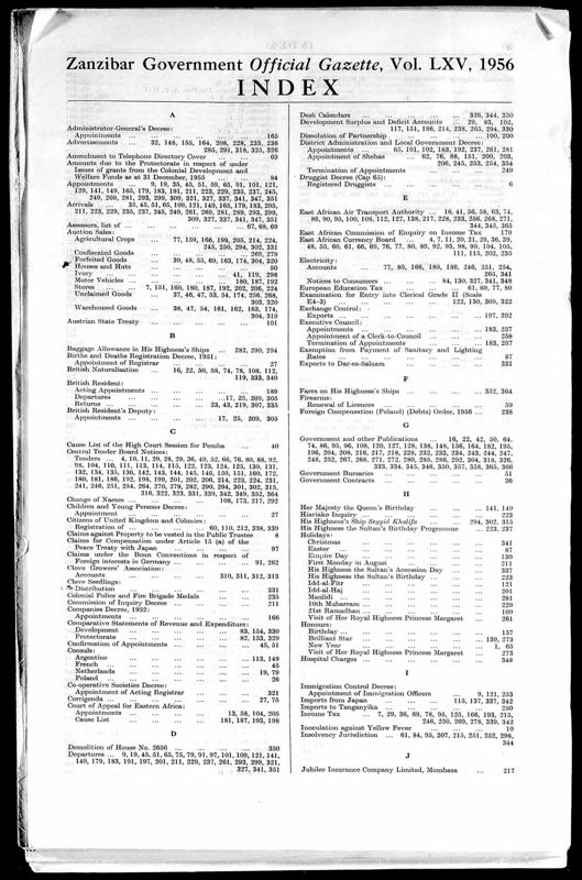 View document: Zanzibar Gazette with Supplements, 1956.