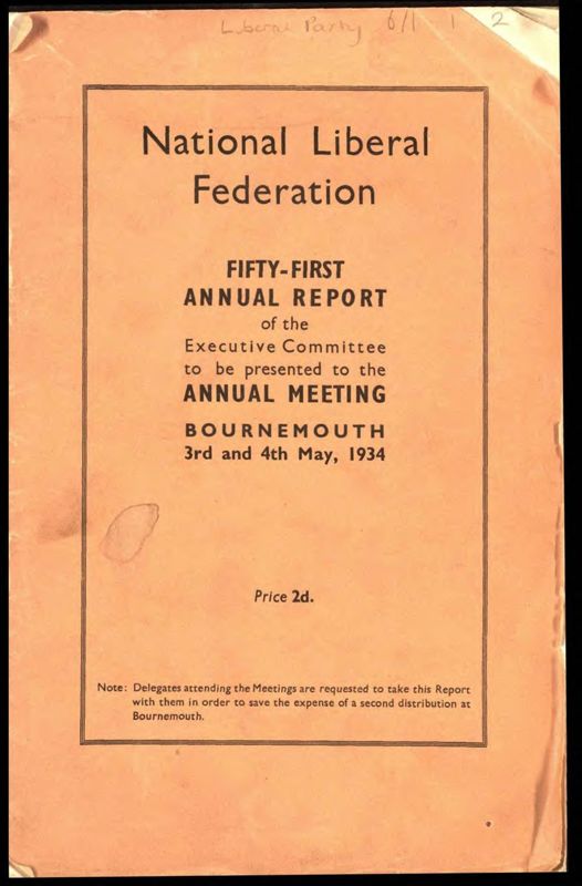 View document: Reports for the National Liberal Federation, 1934-1936.