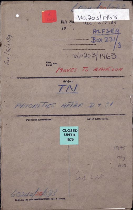 View document: Allied land forces in South East Asia, transportation units and moves to Rangoon, 1945.