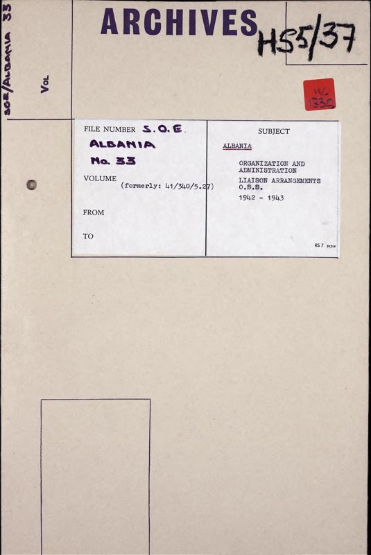 View document: Liaison between British and US security services in the Balkans and Albania, 1942-1943.