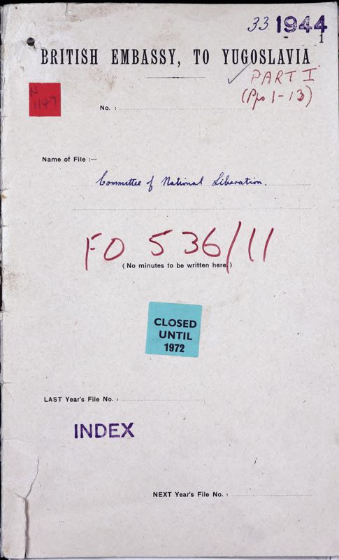 View document: UK and US activities relating to the National Committee of Liberation for Yugoslavia, 1944.